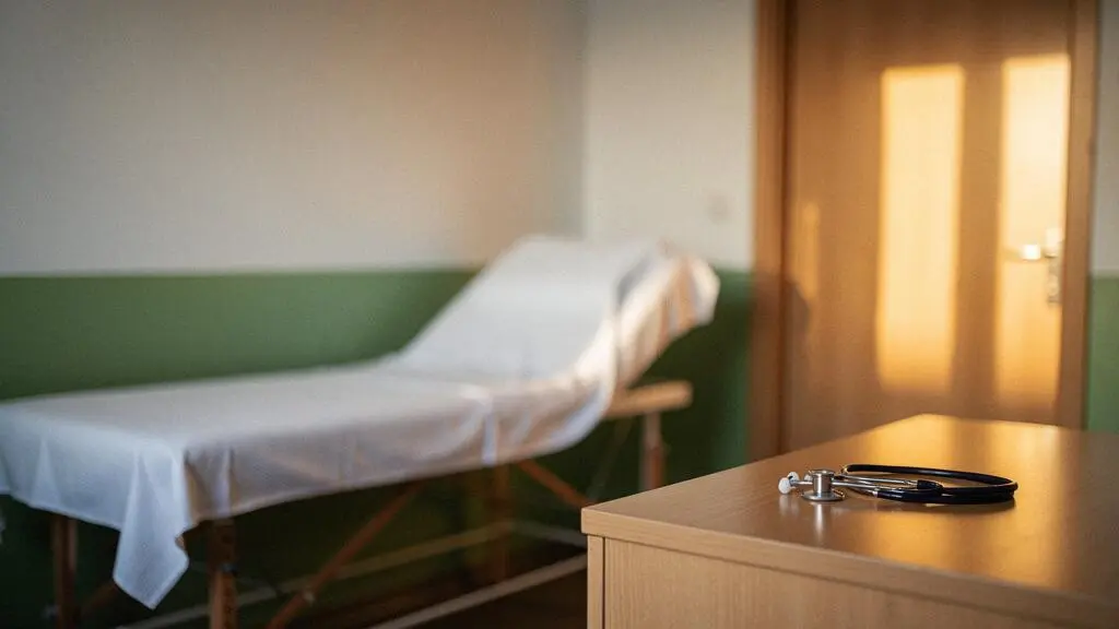 Scène éditoriale illustrant la confiance et la sérénité d'une consultation médicale sans avance de frais
